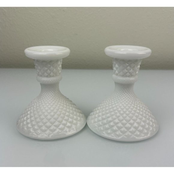 WESTMORELAND Authentic Milk Glass Set of 2 Hobnail Candle Holders White Home - Picture 6 of 12